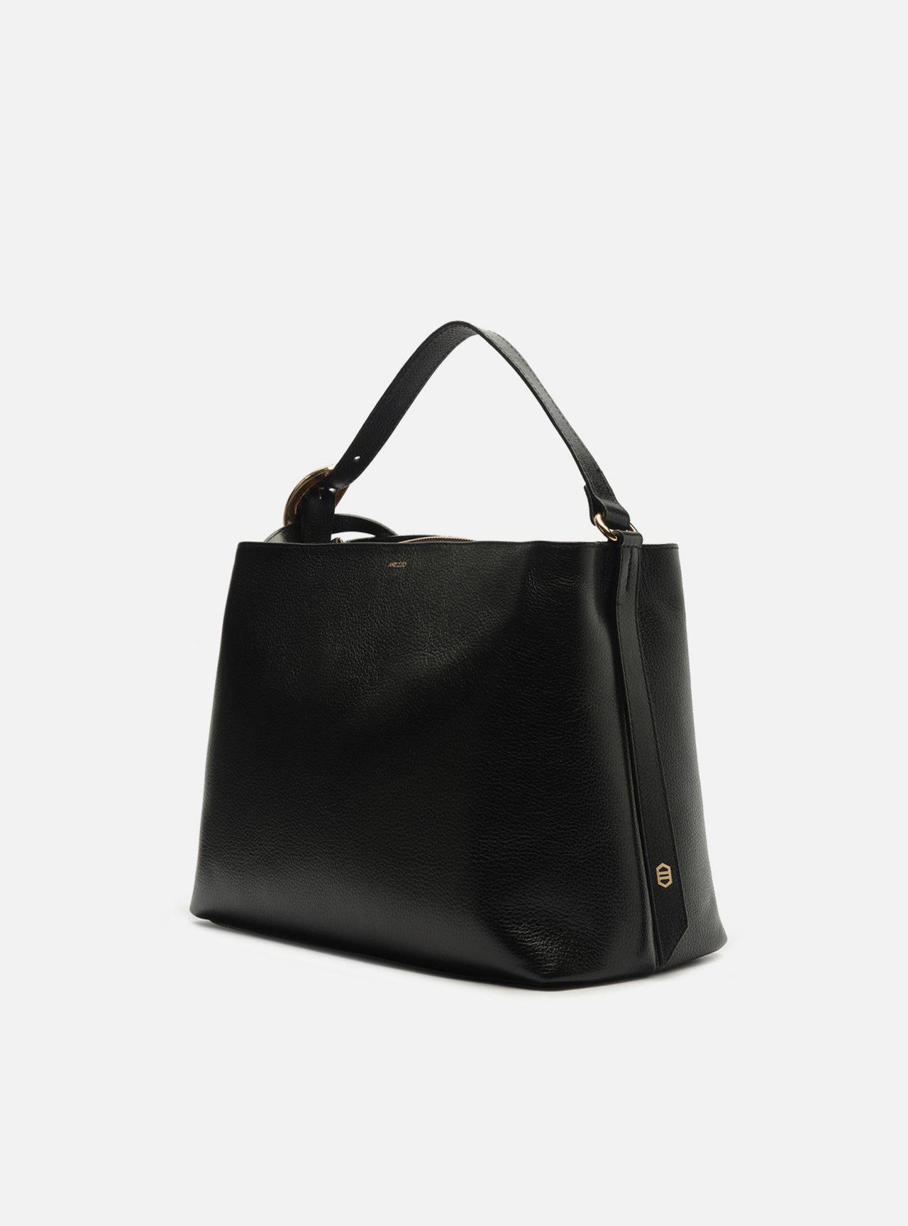 Bolsa Tote Preta Couro Grande Fivela Oval — foto 2