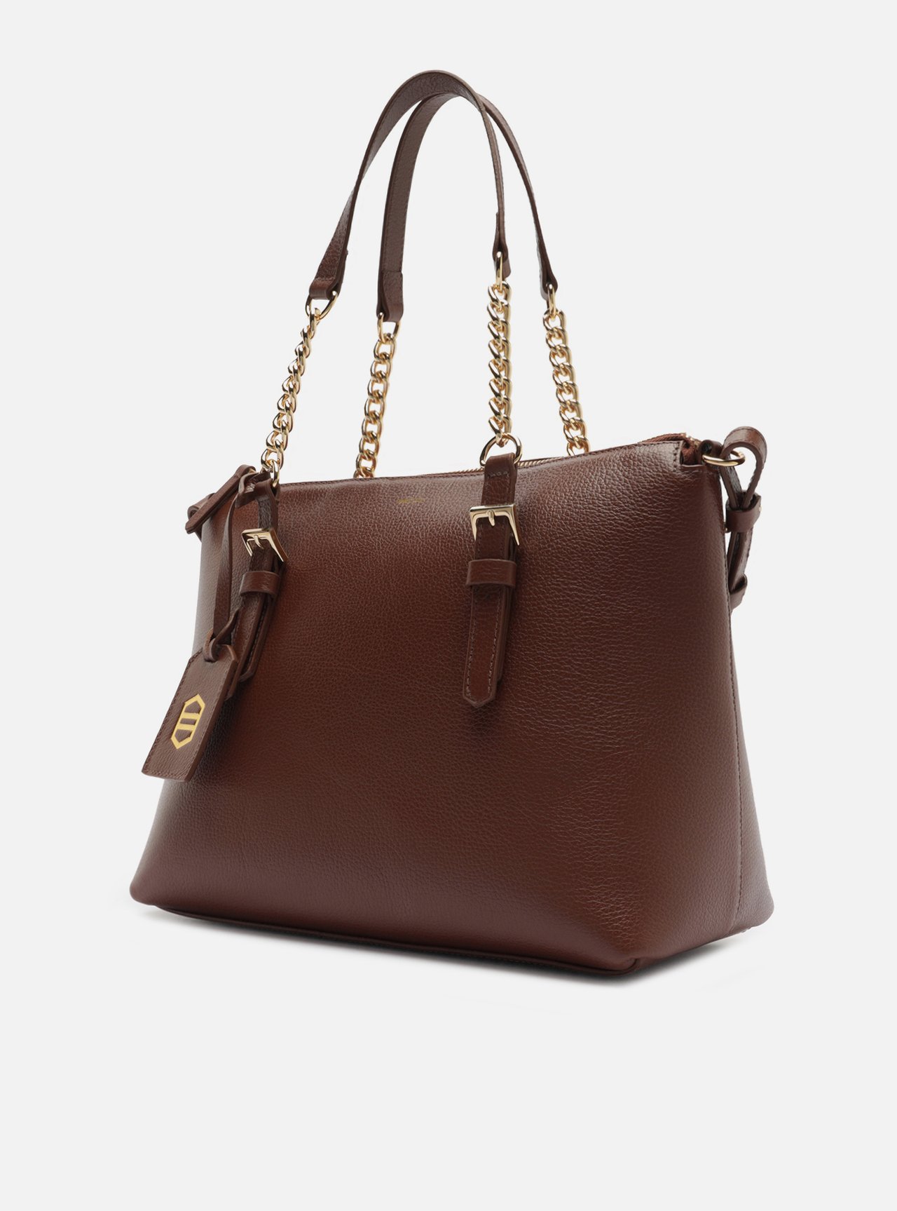 Bolsa Tote Marrom Couro Grande Alça Corrente — foto 2