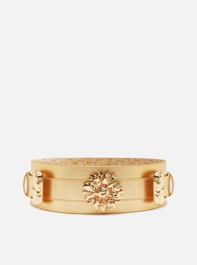 Cinto Dourado Couro Largo Fivela Dupla