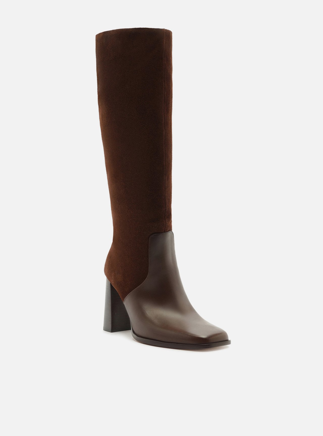 Bota Marrom Cano Longo Salto Bloco Suede — foto 3