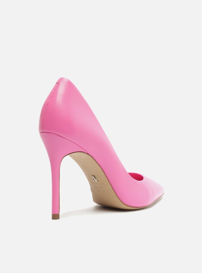 Scarpin Rosa Couro Salto Alto Bico Fino