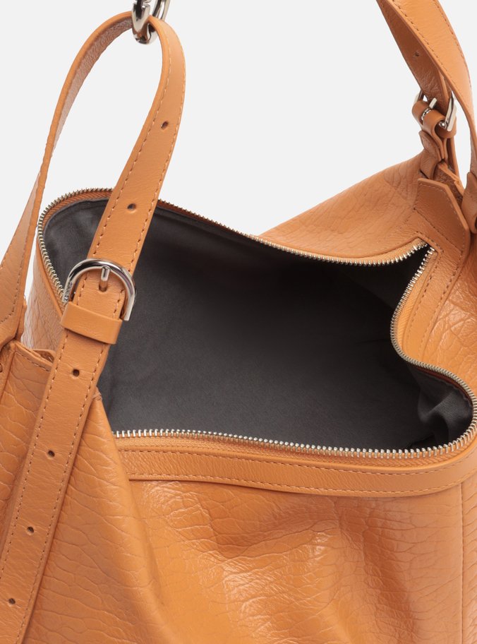 Bolsa Hobo Marrom Couro Grande Fivelas