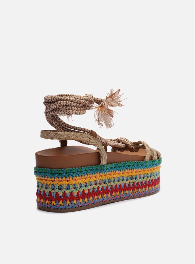 Sandália Colorida Crochê Flatform Amarração