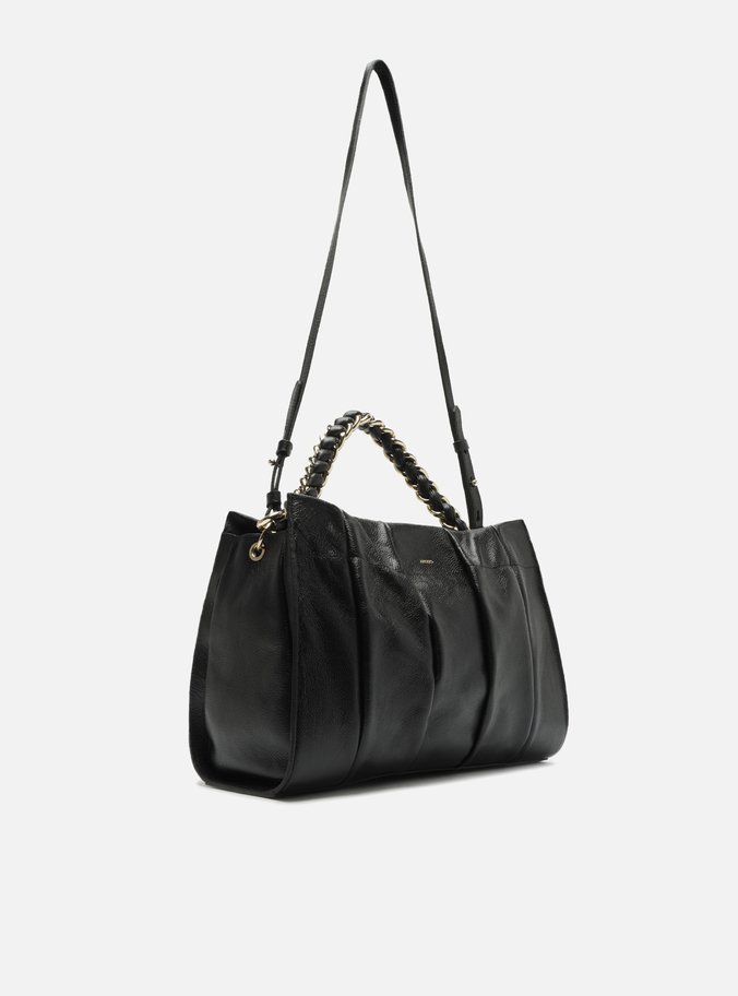 Bolsa Tote Preta Couro Milano Chain Grande