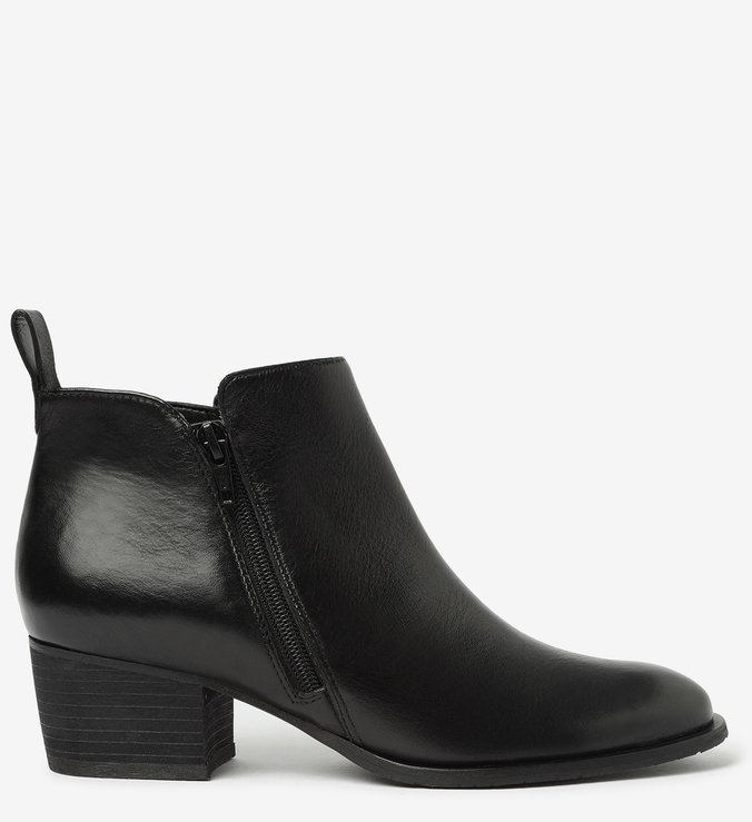 Bota Preta Couro Cano Curto Ankle Boot Bloco