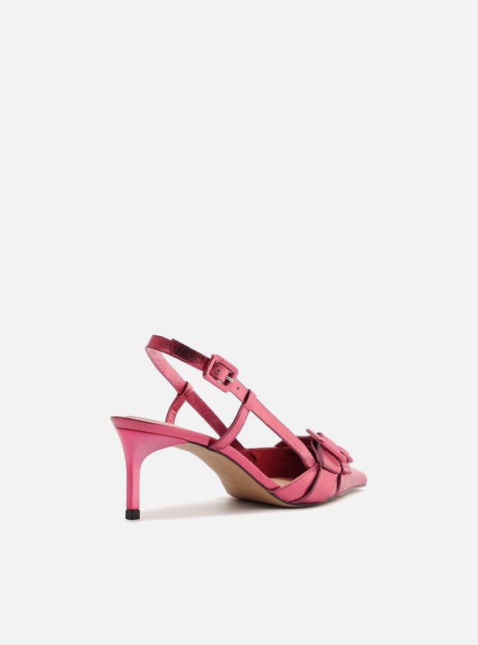 Scarpin Rosa Couro Salto Baixo Slingback