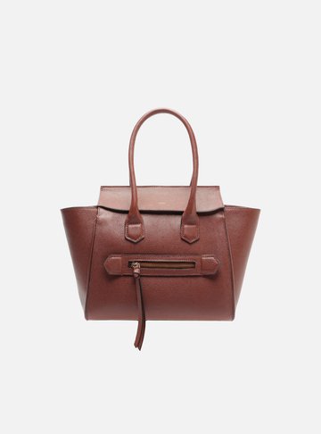 Arezzo — Bolsa Tote Marrom Couro Média Bolso Zíper