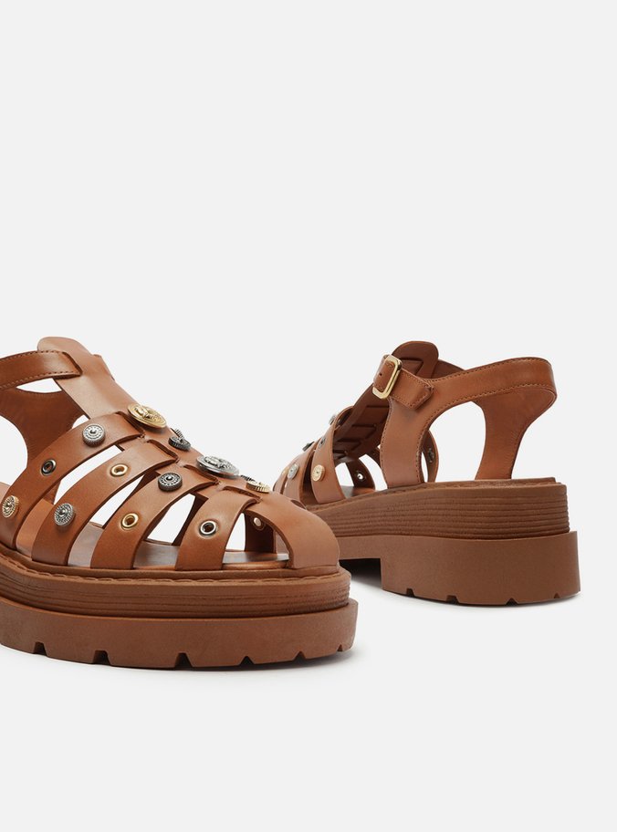 Sandália Marrom Couro Tratorada Huarache Metal