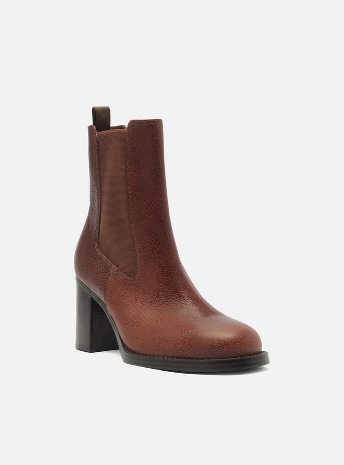 Bota Marrom Couro Cano Curto Elástico Fita