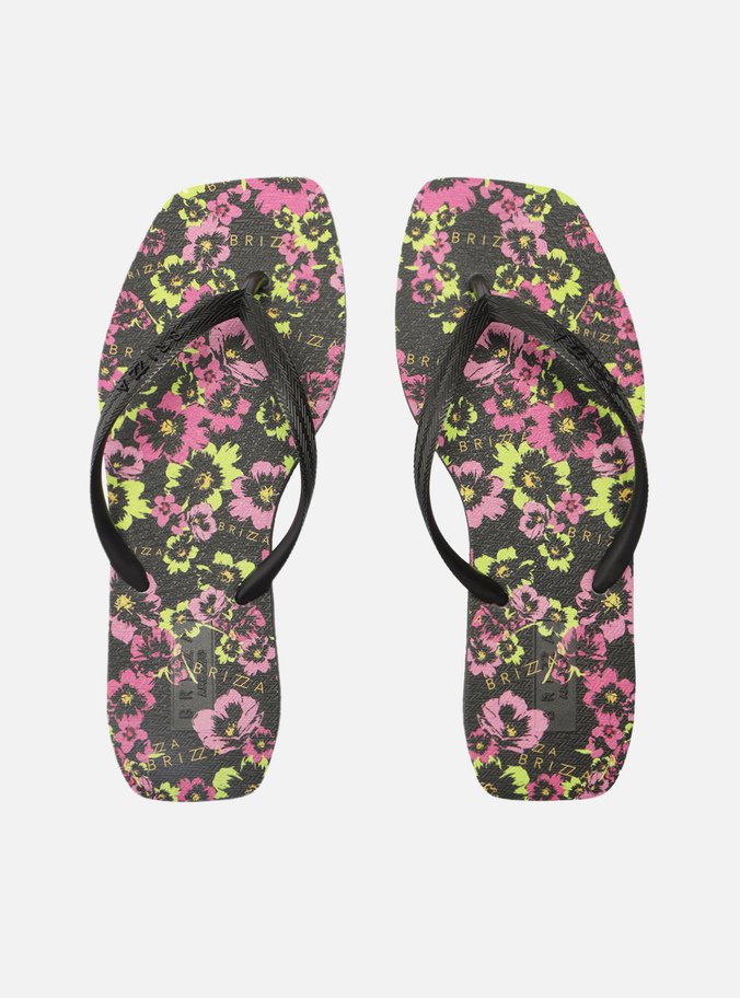Chinelo de Dedo Preto Floral Square