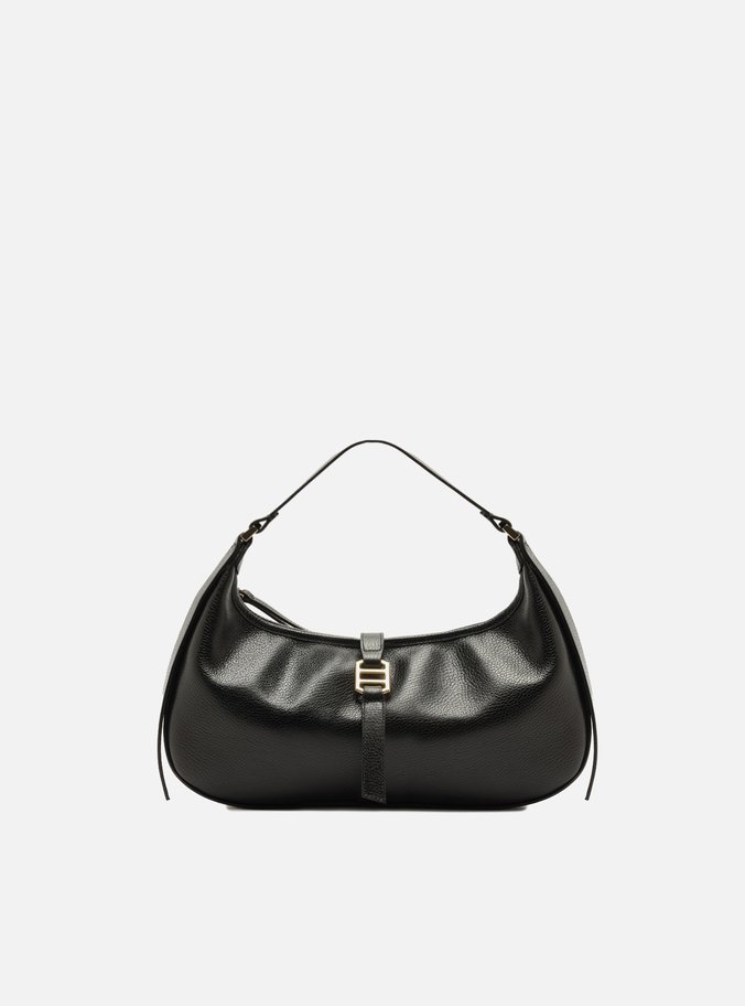 Bolsa Shoulder Preta Couro Média Metais Dourados