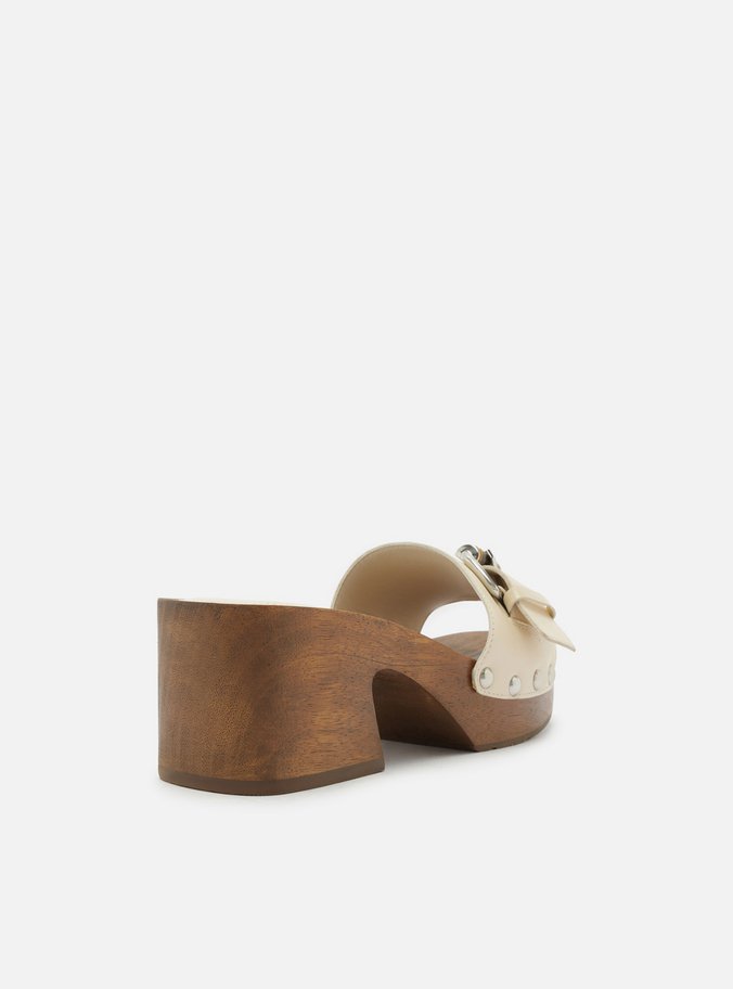 Sandália Off-White Couro Meia Pata Fivela Bambu