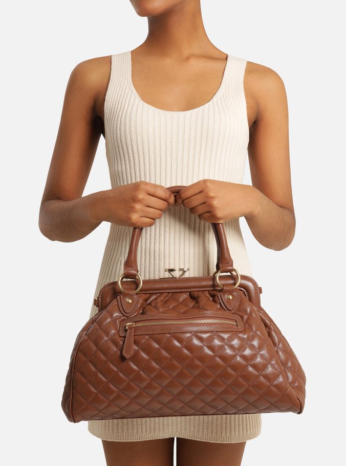 Bolsa Tote Marrom Couro Grande Matelassê Corrente