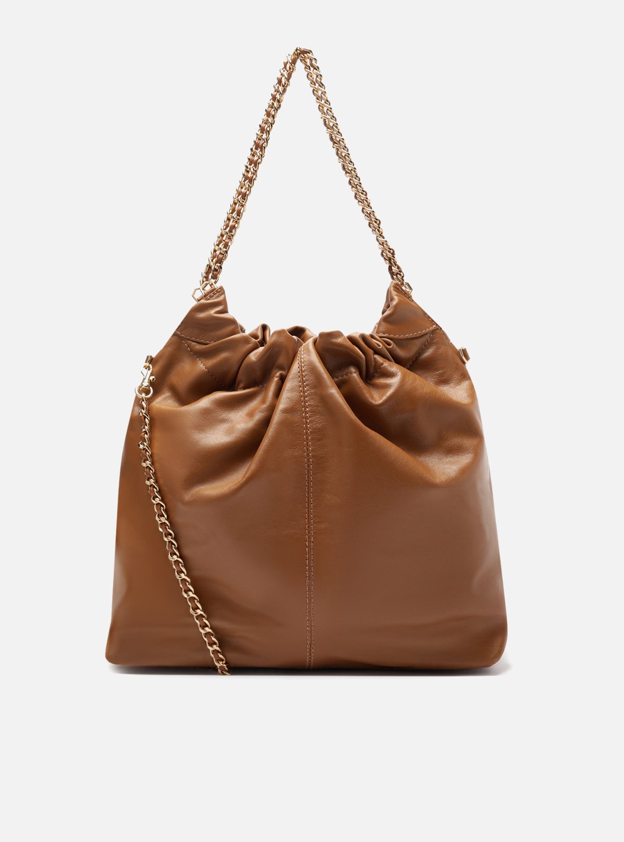 Bolsa Hobo Marrom Couro Grande Alça Corrente — foto 3