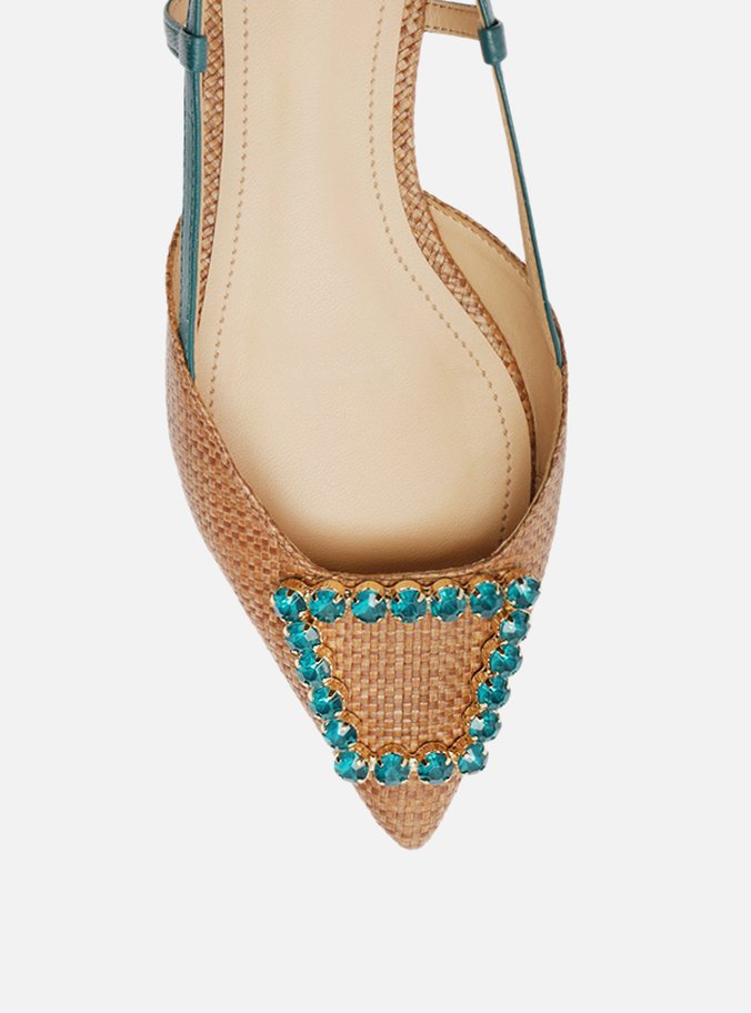 Sapatilha Marrom Tramada Bico Fino Slingback Pedraria