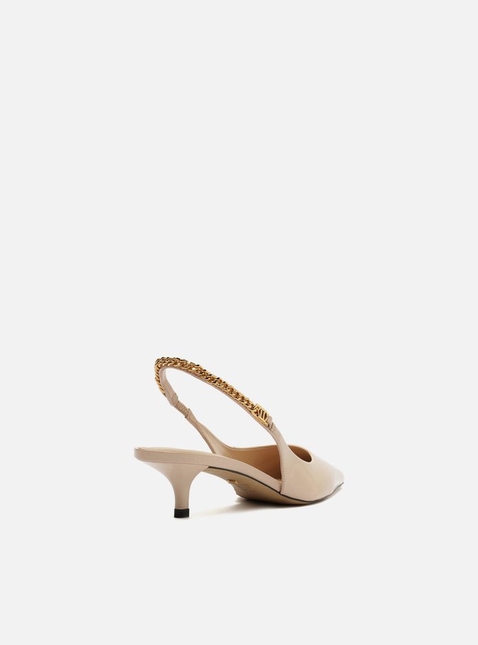 Scarpin Branco Salto Kitten Slingback Corrente