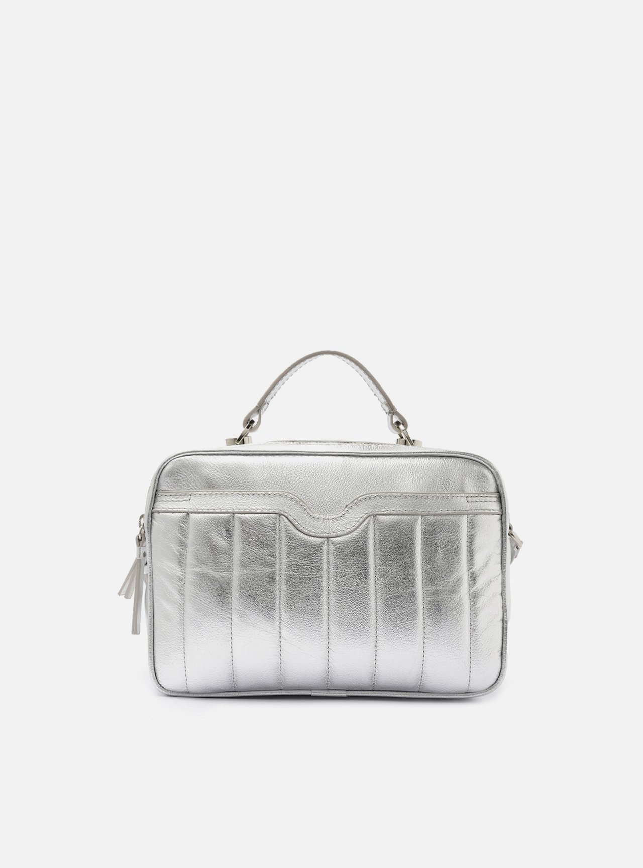 Bolsa Tiracolo Prateada Couro Francine Média — foto 1