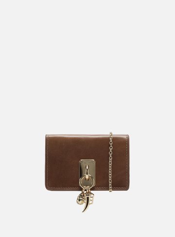 Bolsa Tiracolo Marrom Couro Pequena Metal Charms