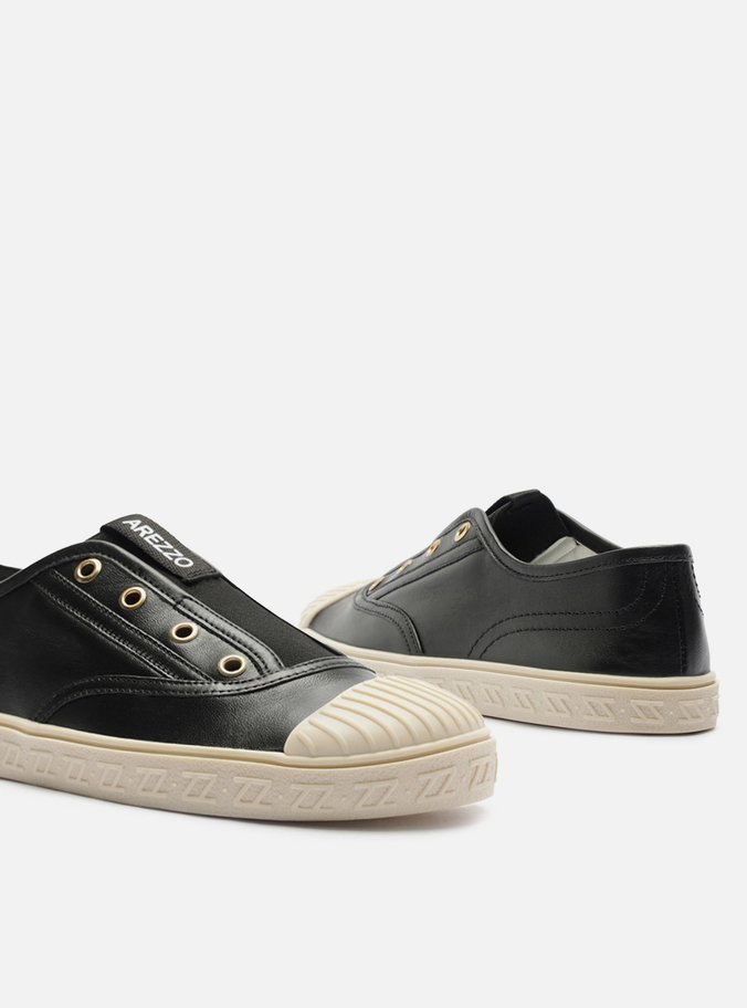 Tênis Slip On Preto Couro Sola Baixa Elástico