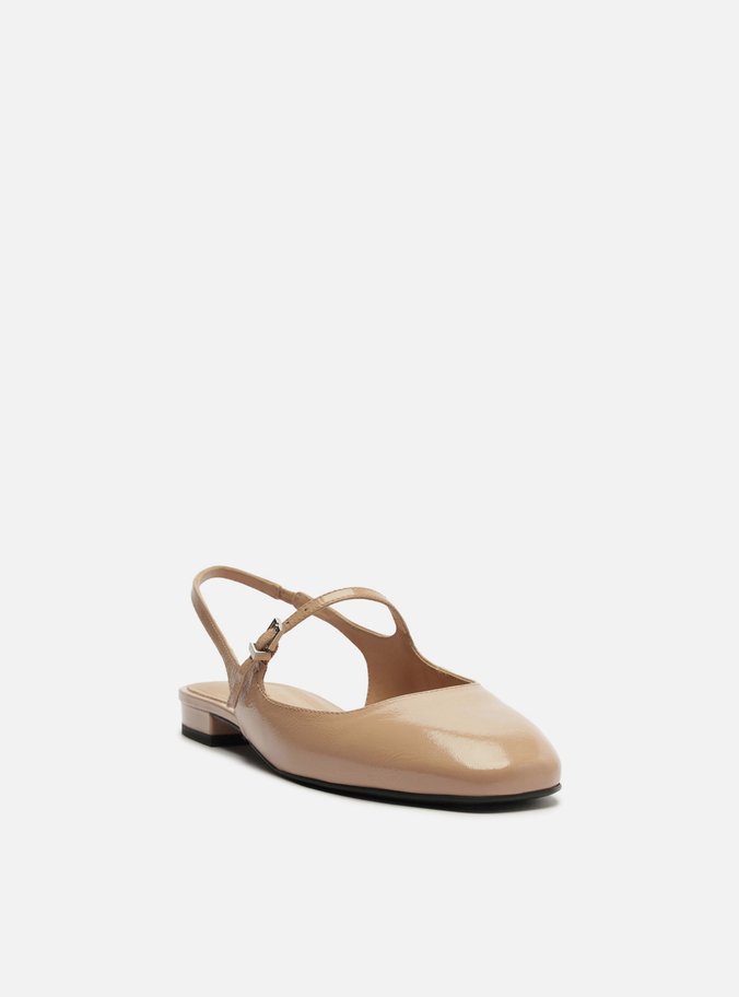 Sapatilha Boneca Bege Couro Slingback Classic