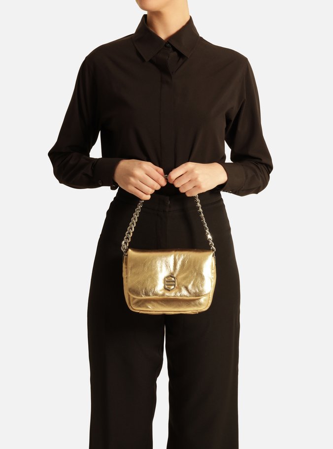 Bolsa Tiracolo Dourada Couro Pequena Puffer