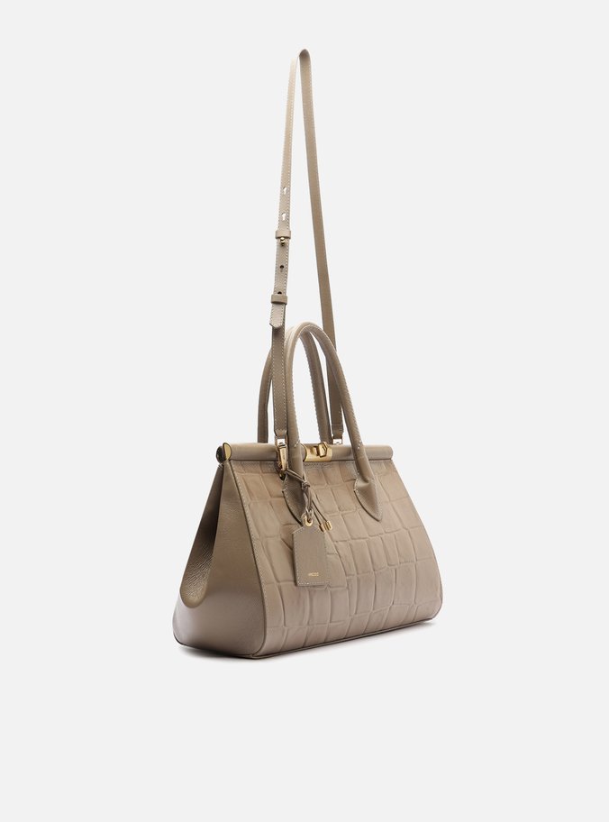 Bolsa Tote Cinza Couro Maxi Croco Grande
