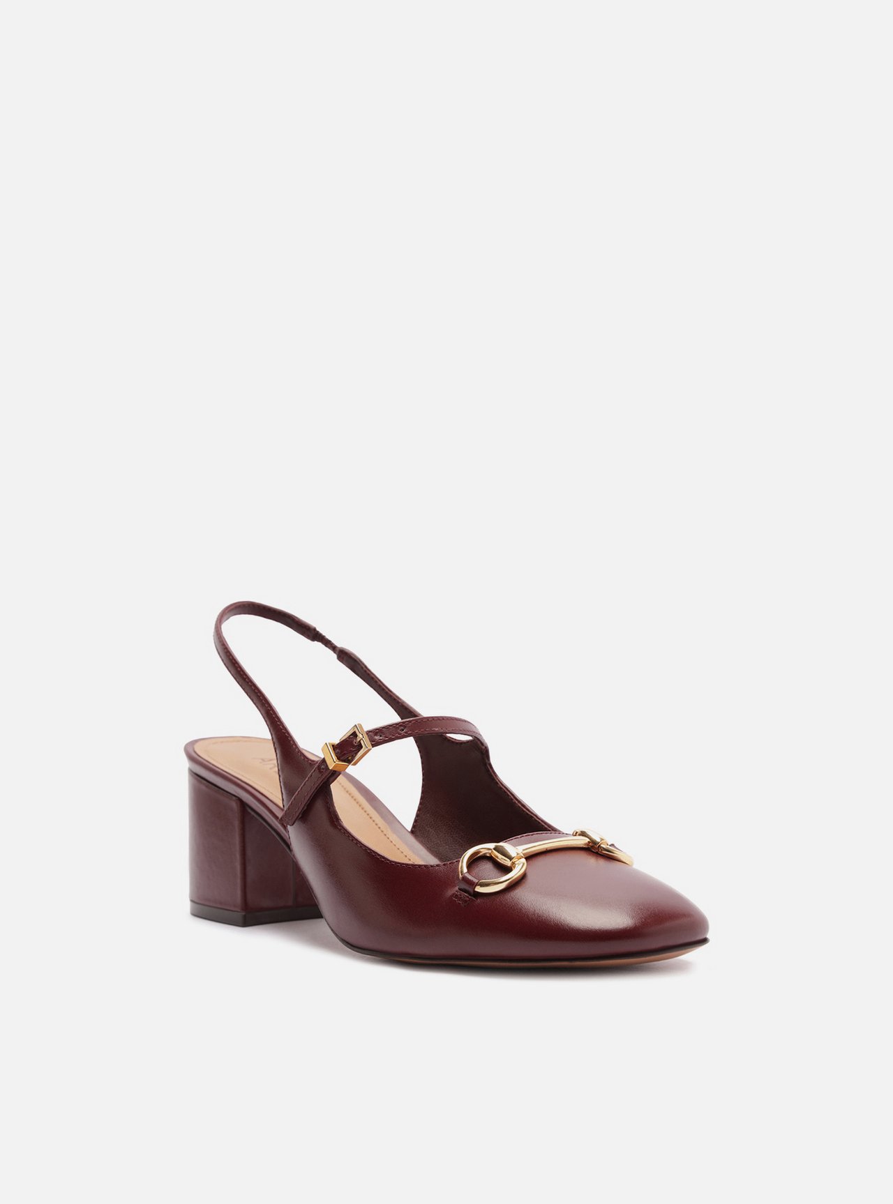 Scarpin Vermelha Couro Salto Bloco Bridão Slingback — foto 2