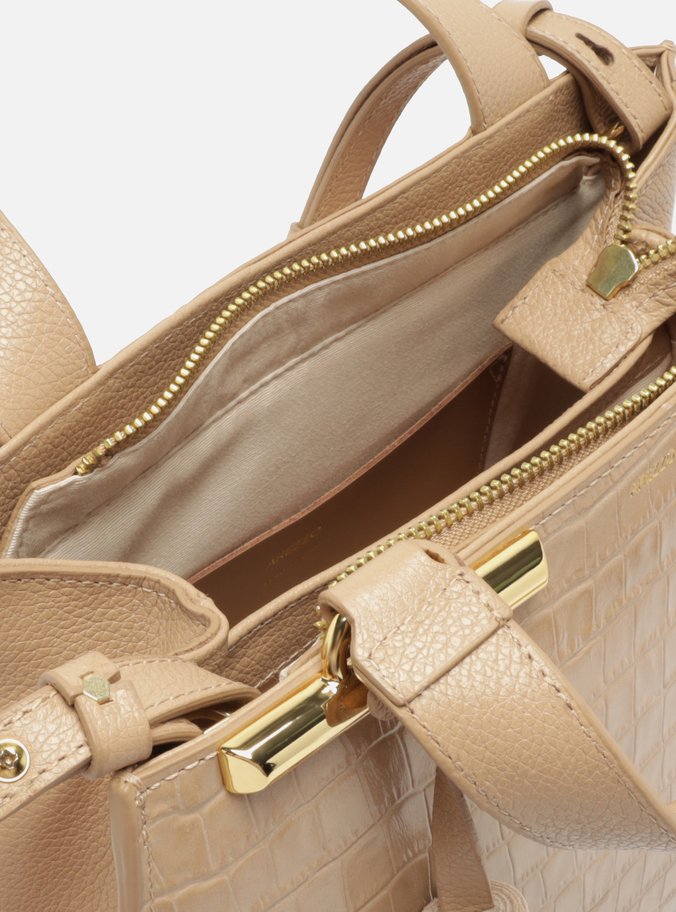 Bolsa Tote Bege Couro Croco Média Barbicacho