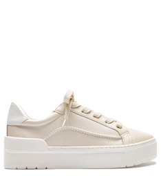 Tênis Couro Off White Casual Sola Alta Amarração