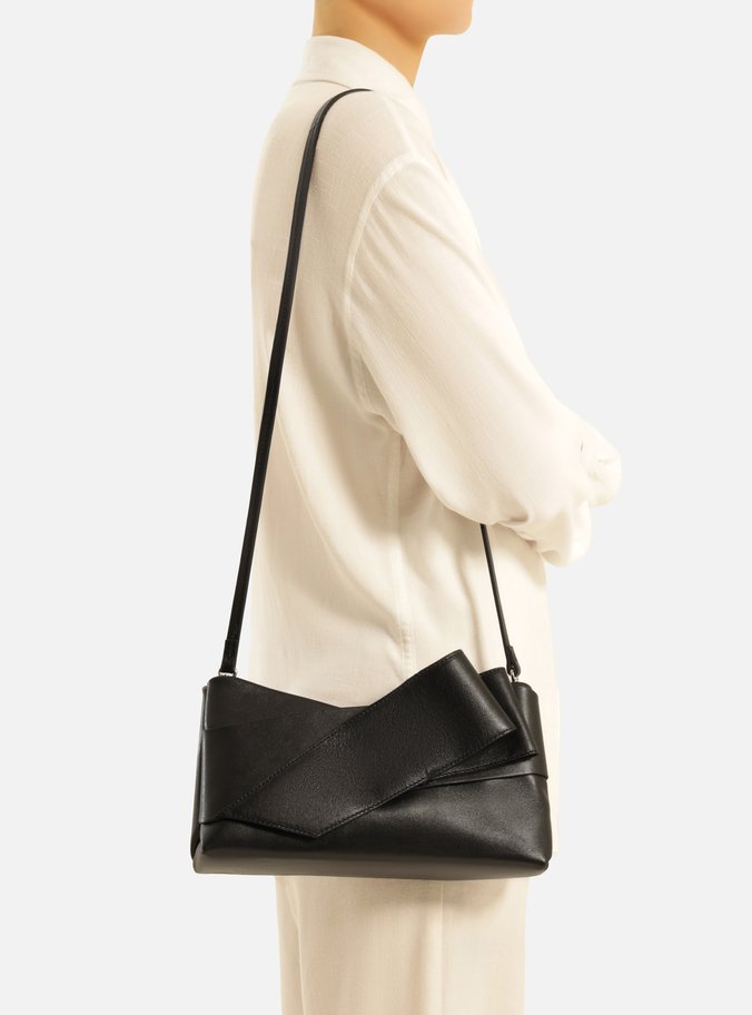 Bolsa Clutch Preta Couro Média Tiras