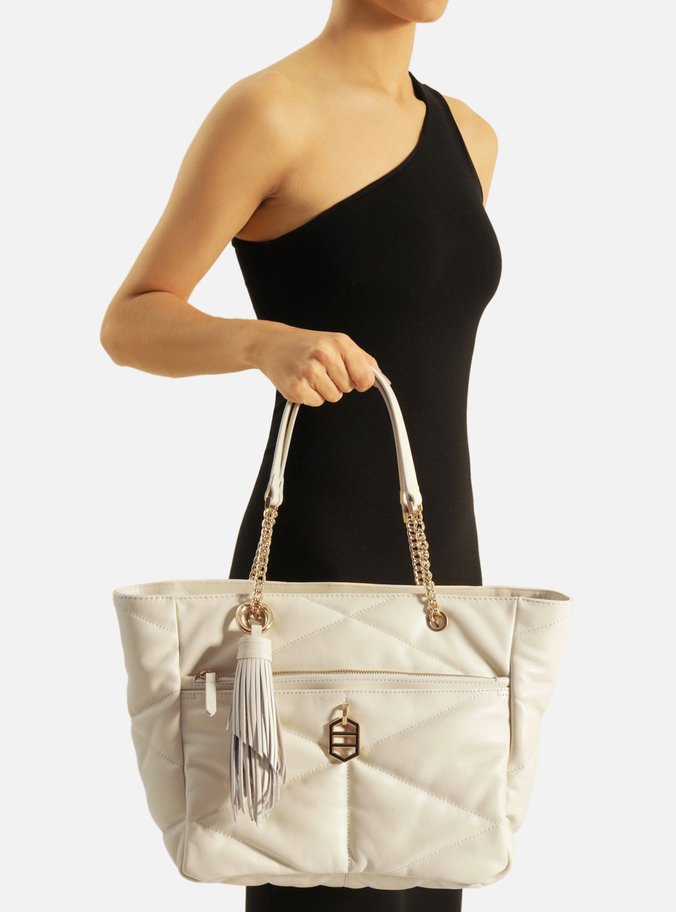 Bolsa Shopping Off-White Couro Grande Matelassê
