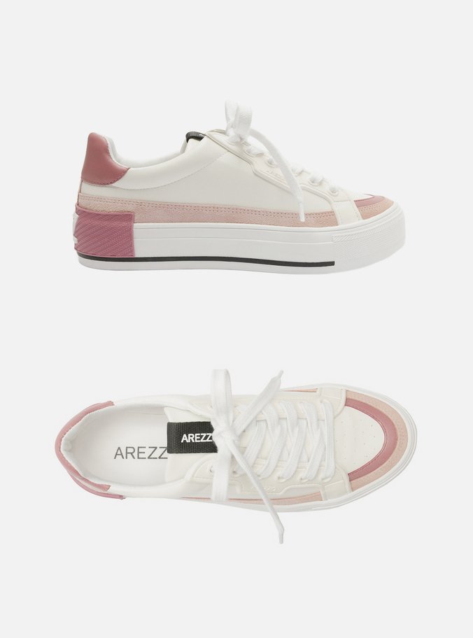 Tênis Branco Flatform Amarração Rosa