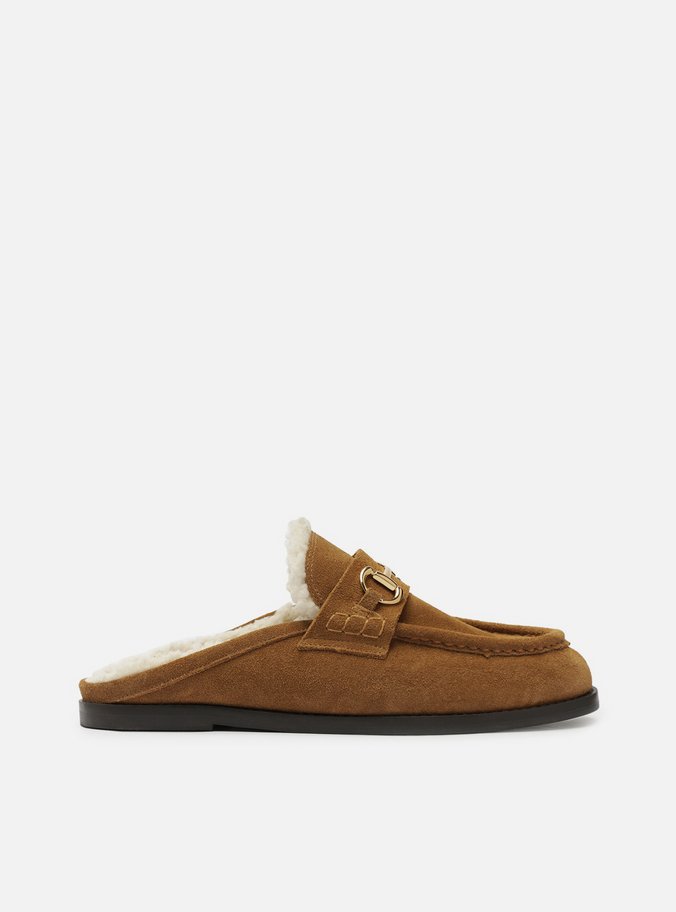 Clog Sabot Marrom Camurça Bridão Metálico