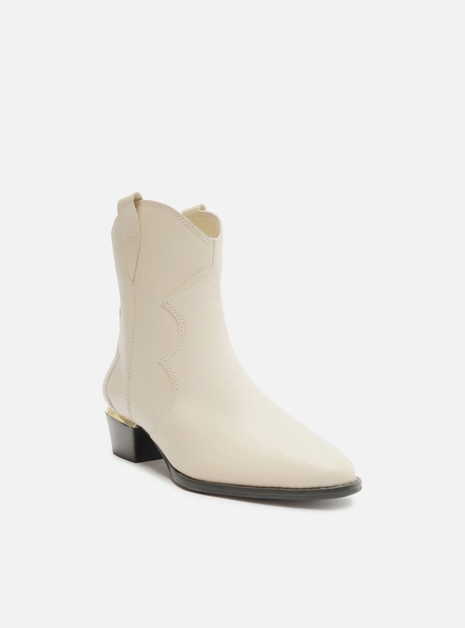 Bota Branca Couro Cano Curto Salto Baixo West