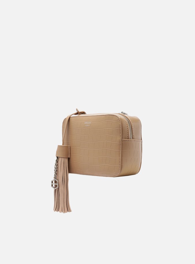 Bolsa Tiracolo Bege Croco Pequena Barbicacho