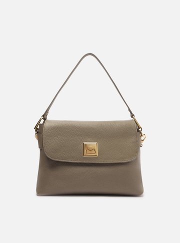 Bolsa Satchel Cinza Couro Média Metal