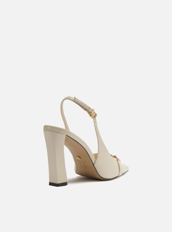 Scarpin Branco Verniz Salto Alto Slingback Metal