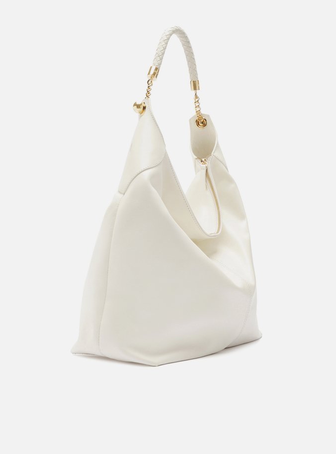 Bolsa Hobo Branca Couro Grande Alça Metais