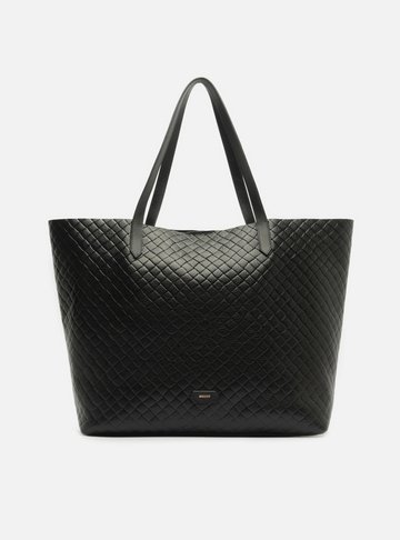 Arezzo — Bolsa Shopping Preta Couro Grande Tressê