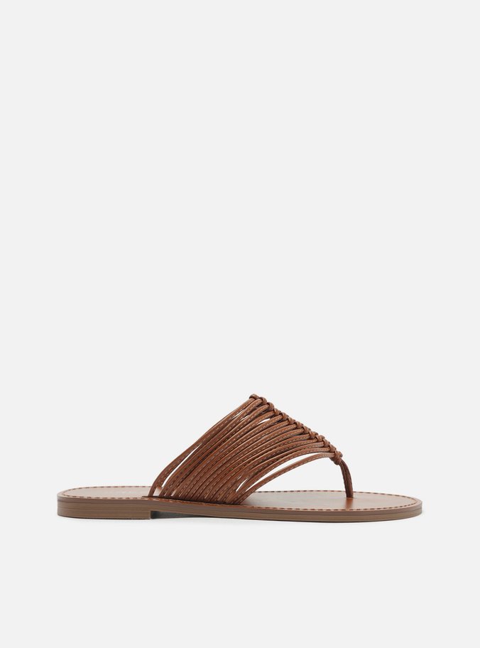 Sandália Rasteira Marrom Tiras Finas