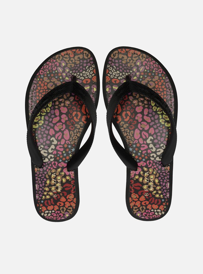 Chinelo de Dedo Preto Palmilha Estampada