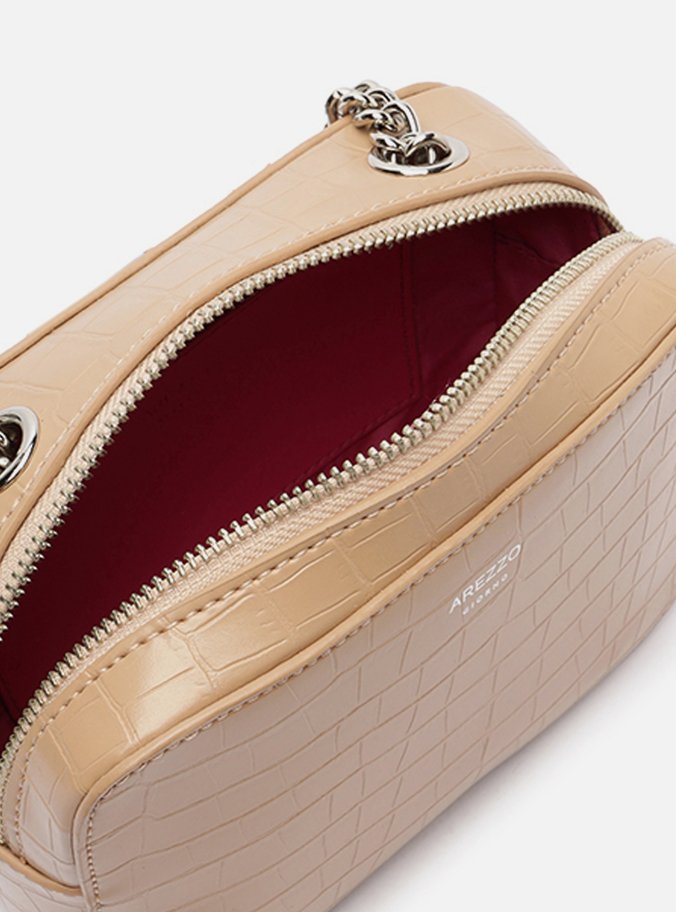 Bolsa Tiracolo Bege Croco Pequena Barbicacho