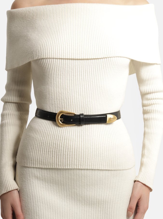 Cinto Preto Couro Médio Fivela Escovada Ponteira