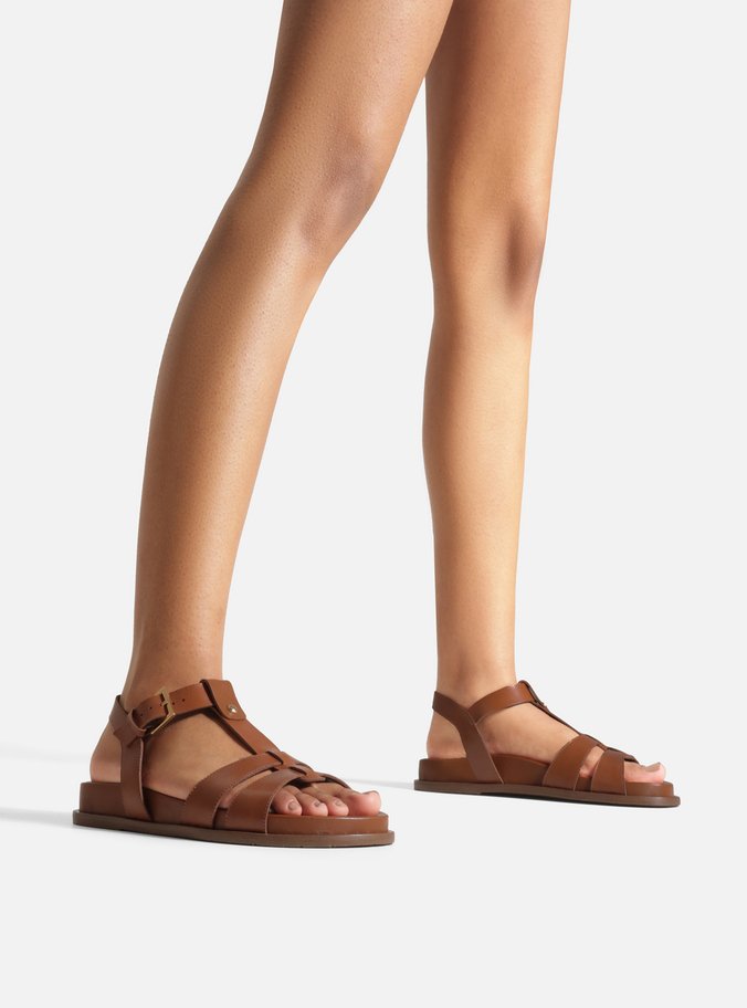 Sandália Rasteira Marrom Tiras