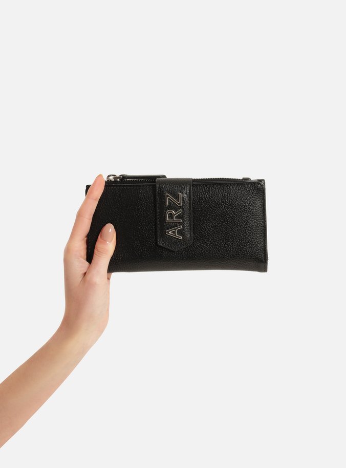 Carteira Preta Couro Média Metal ARZ