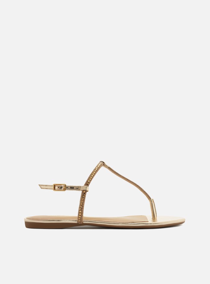 Sandália Rasteira Dourada Strass Slim