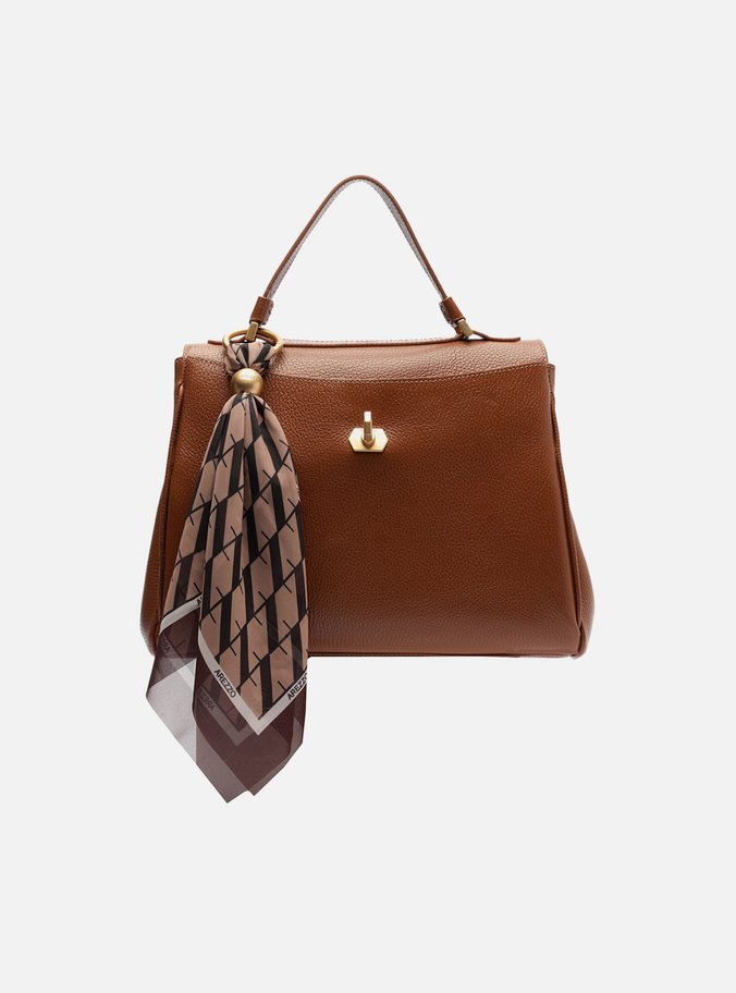 Bolsa Satchel Caramelo Couro Média Lenço