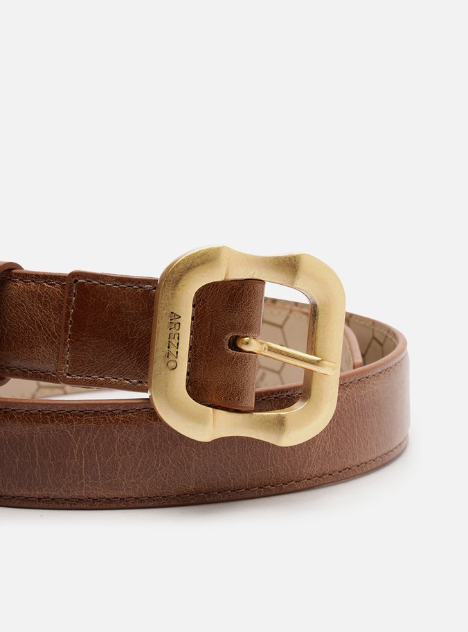 Cinto Marrom Couro Worn Largo Fivela