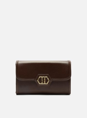 Bolsa Tiracolo Marrom Cacau Couro Média Metal