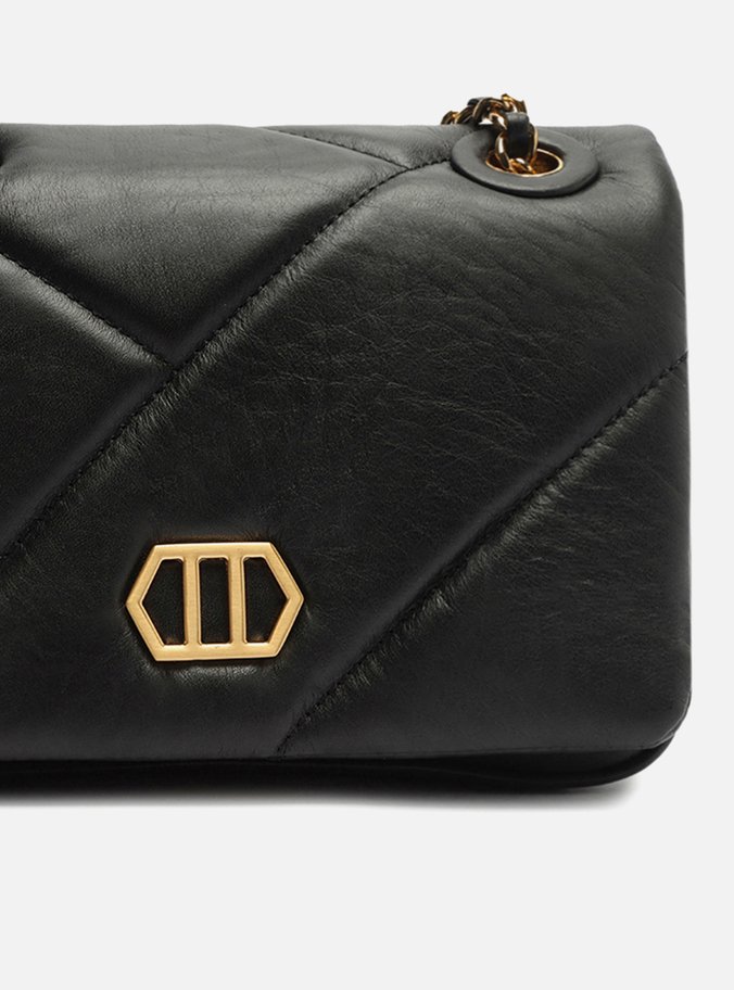 Bolsa Tiracolo Preta Couro Pequena Pingentes